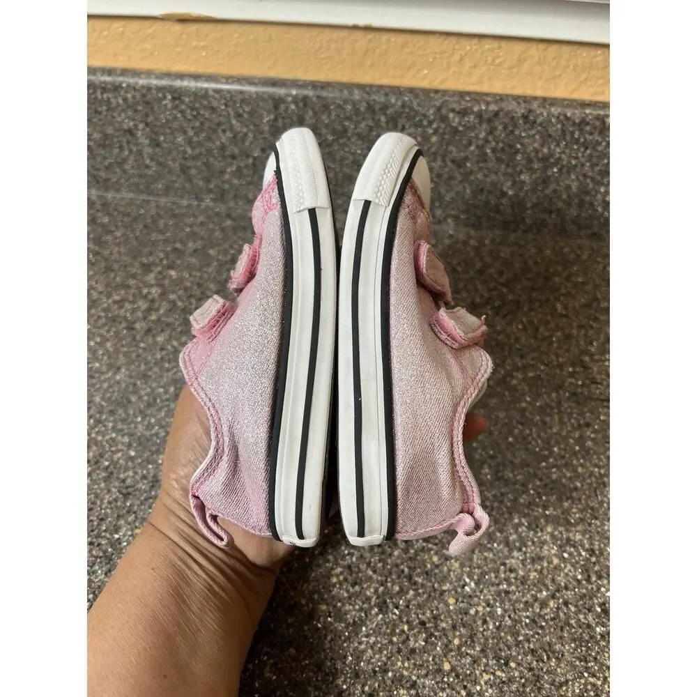 Converse All Star Pink Glitter Canvas Sneaker Toddler Girls Sz 9 Low Top Snap On